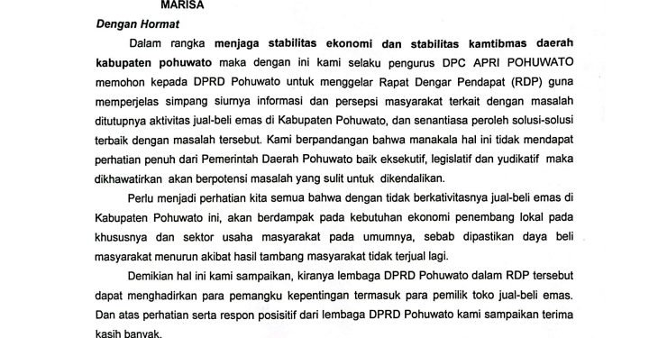 Perjuangkan Nasib Penambang, Limonu Hippy Surati DPRD Pohuwato